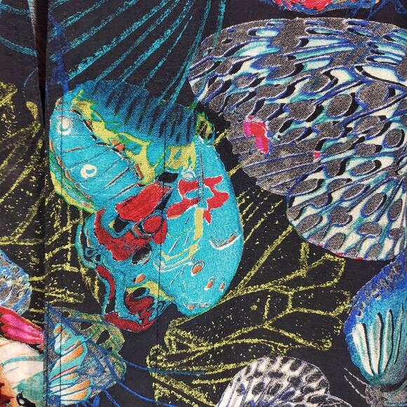 Vintage Chico's silk butterfly print open front blouse w tie accent sleeves sz M - Picture 7 of 10